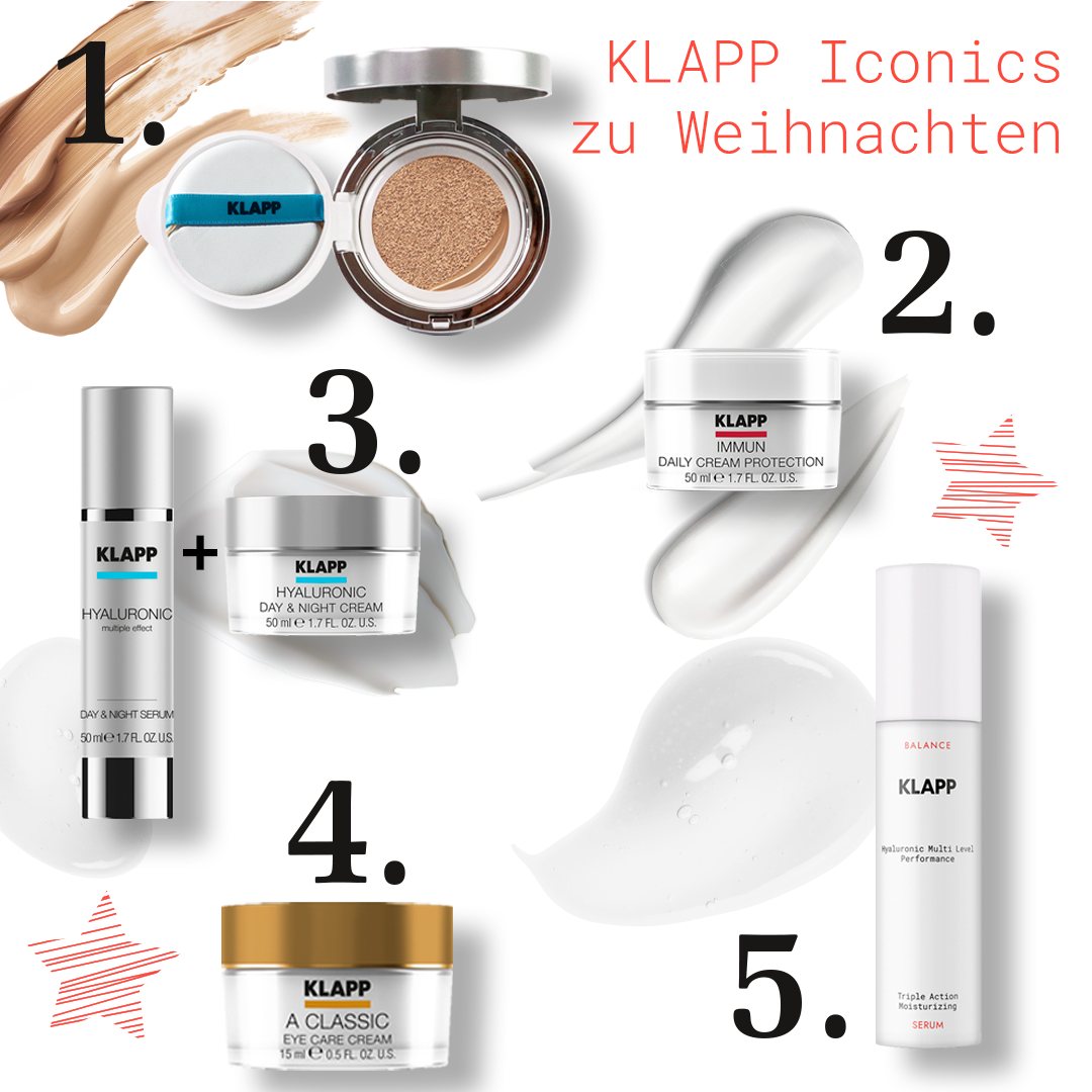 Unsere KLAPP Iconic Bestseller – Weihnachtsgeschenkideen für dich und deine Liebsten!✨

1. Hyaluronic Colour & Care Cushion
2. Immun Daily Cream Protection
3. Hyaluronic Multiple Effect Face Care Set
4. A Classic Eye Care Cream
5. Triple Action Moisturizing Serum

-

Our KLAPP Iconic bestsellers - Christmas gift ideas for you and your loved ones!✨

1. Hyaluronic Colour & Care Cushion
2. Immun Daily Cream Protection
3. Hyaluronic Multiple Effect Face Care Set
4. A Classic Eye Care Cream
5. Triple Action Moisturizing Serum

#klappskincare #skincare #skincarescience #bestseller #icons #cushion #hyaluronic #serum #cream
